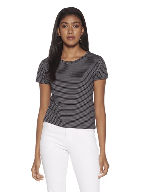 Nuon by Westside Navy Stripe Print Sam Crop T-Shirt Price in India