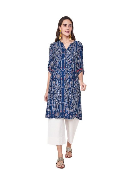 Global Desi Navy Floral Print Tunic Price in India