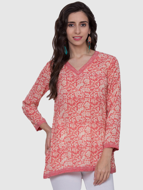 Biba Coral Printed Straight Kurti Price in India