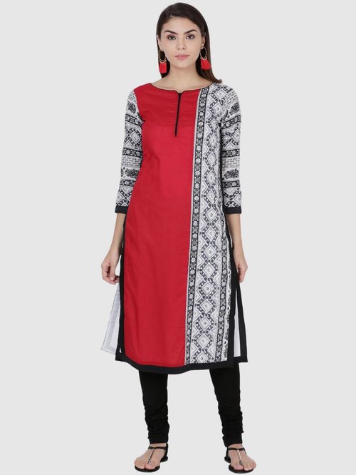 Soch Red & Black Cotton Printed Kurti Churidar Set Price in India