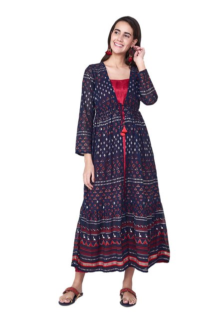 Global Desi Navy & Red Printed Co-Ordinates Price in India