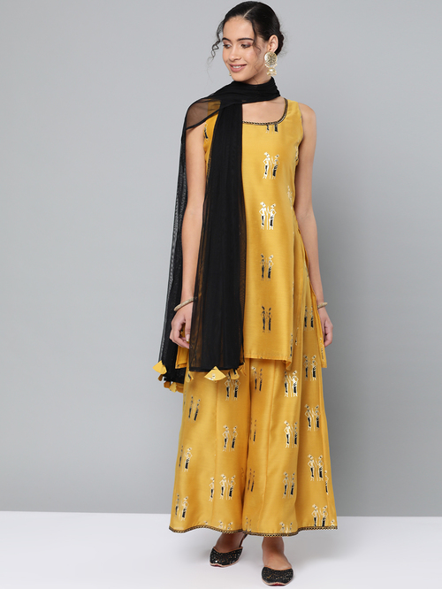 Street 9 Yellow Printed Kurta, Palazzo & Dupatta Price in India