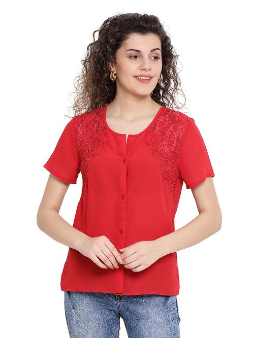 Oxolloxo Oxblood Embroidered Wang Claud Tie Knot Top Price in India