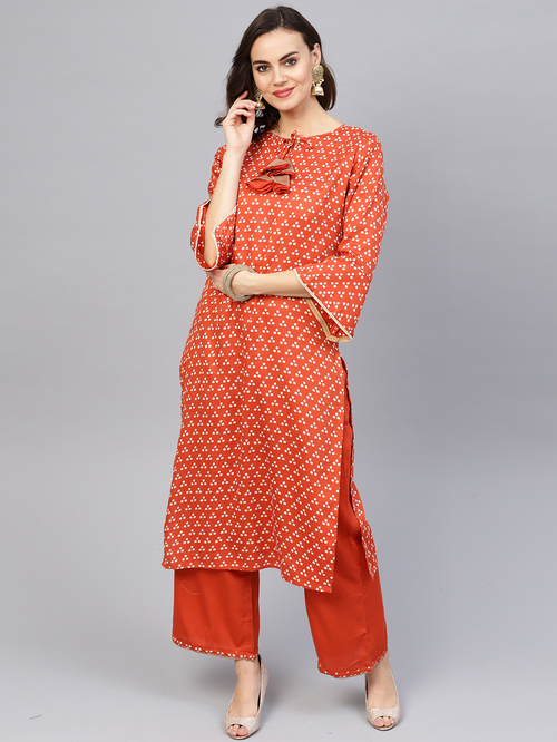 Indo Era Coral Cotton Printed Kurta Palazzo Set Price in India