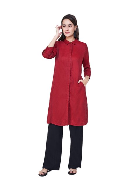 Global Desi Red Textured Kurta Price in India