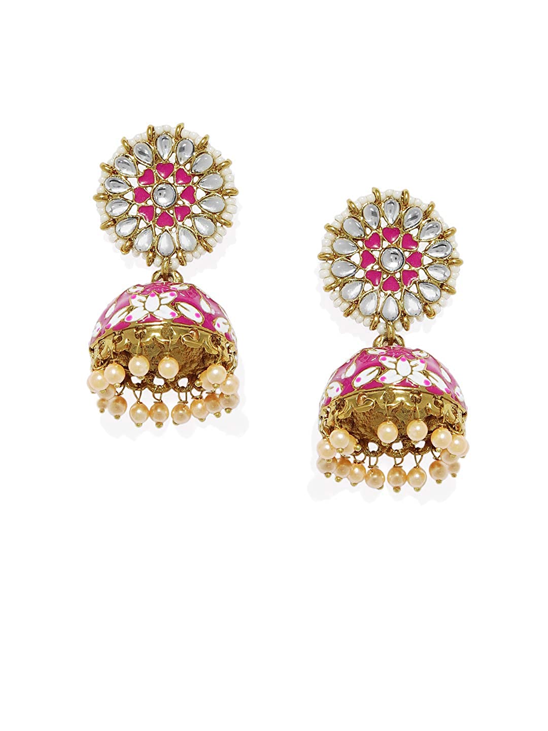 ACCESSHER Gold Brass Meenakari and Kundan Jhumki Earrings for Women Price in India