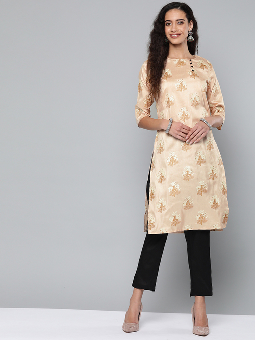 Street 9 Beige & Black Printed Kurta With Pants Price in India