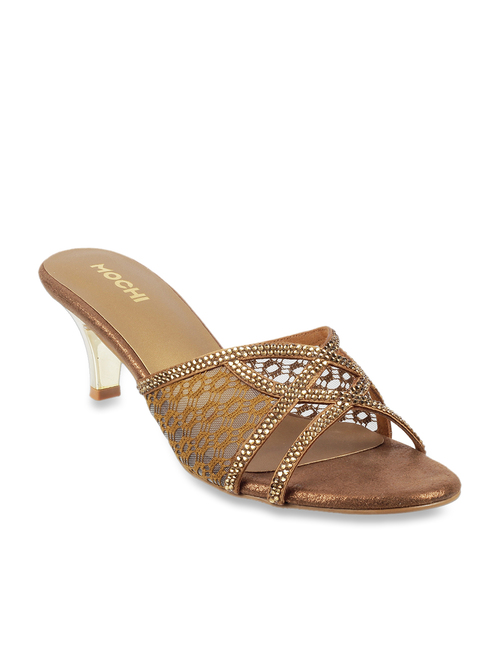 Mochi Antique Gold Cross Strap Sandals Price in India