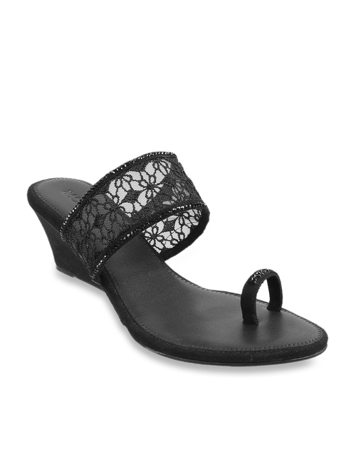 Mochi Black Toe Ring Wedges Price in India