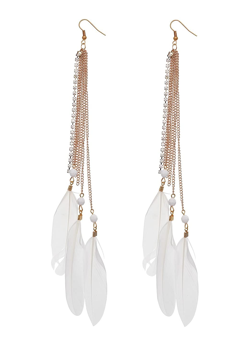 Aaishwarya Heavenly White Feather Tassel Metal Dangle & Drop Earring For Women Price in India