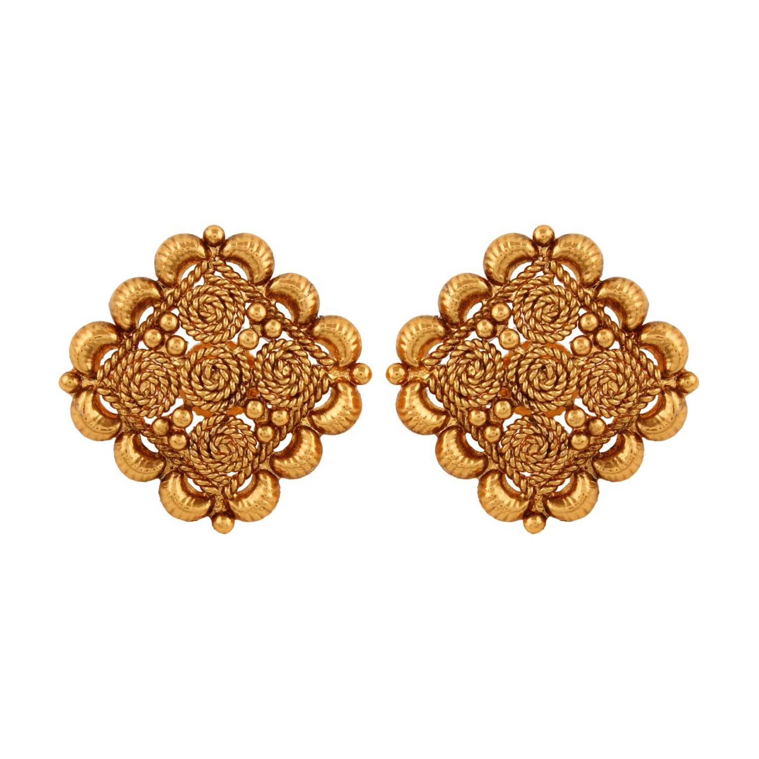 AccessHer Ethnic Antique Gold Shaped Stud Earrings for Women Price in India