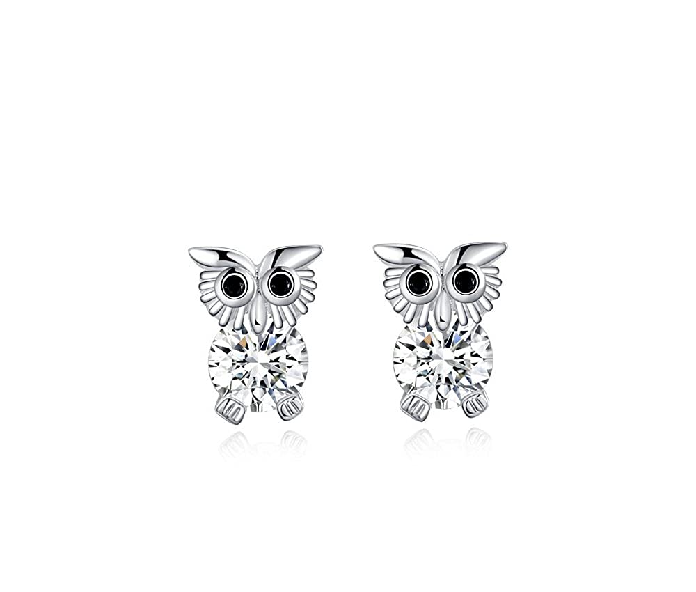 Silver Shoppee Sterling Silver Austrian Crystal Studded Owl Earrings for Women (SSER1269) Price in India