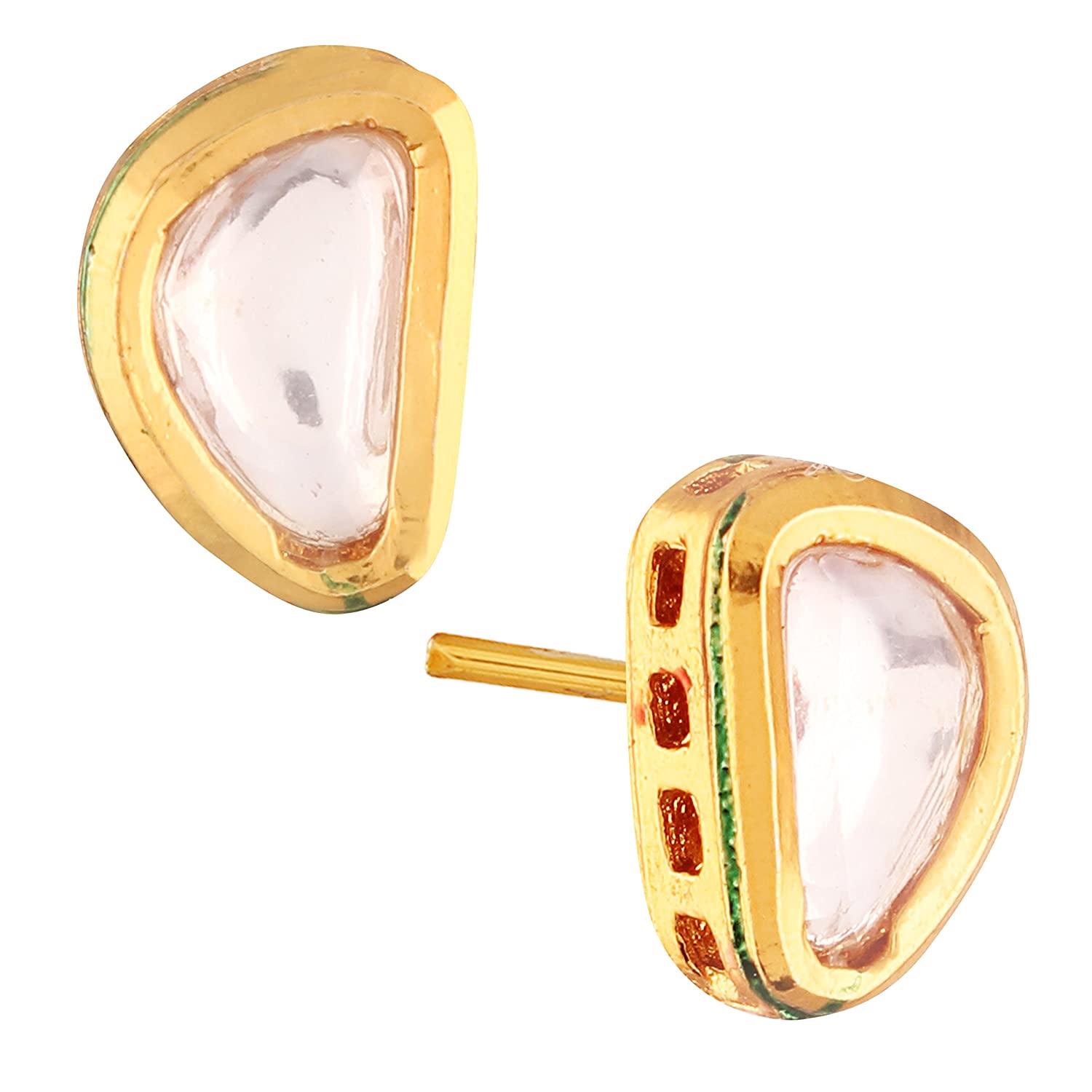 ACCESSHER Gold Plated Clear Vilandi Kundan Oval Stud Earrings for Women Price in India