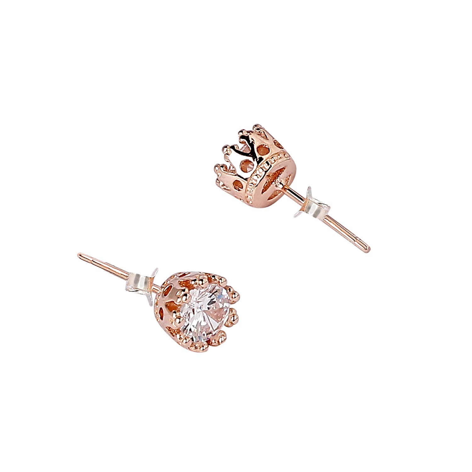 AccessHer 92.5/925 Sterling Silver Rose gold plated Classic Imperial Crown Stud earrings for women and girls Price in India