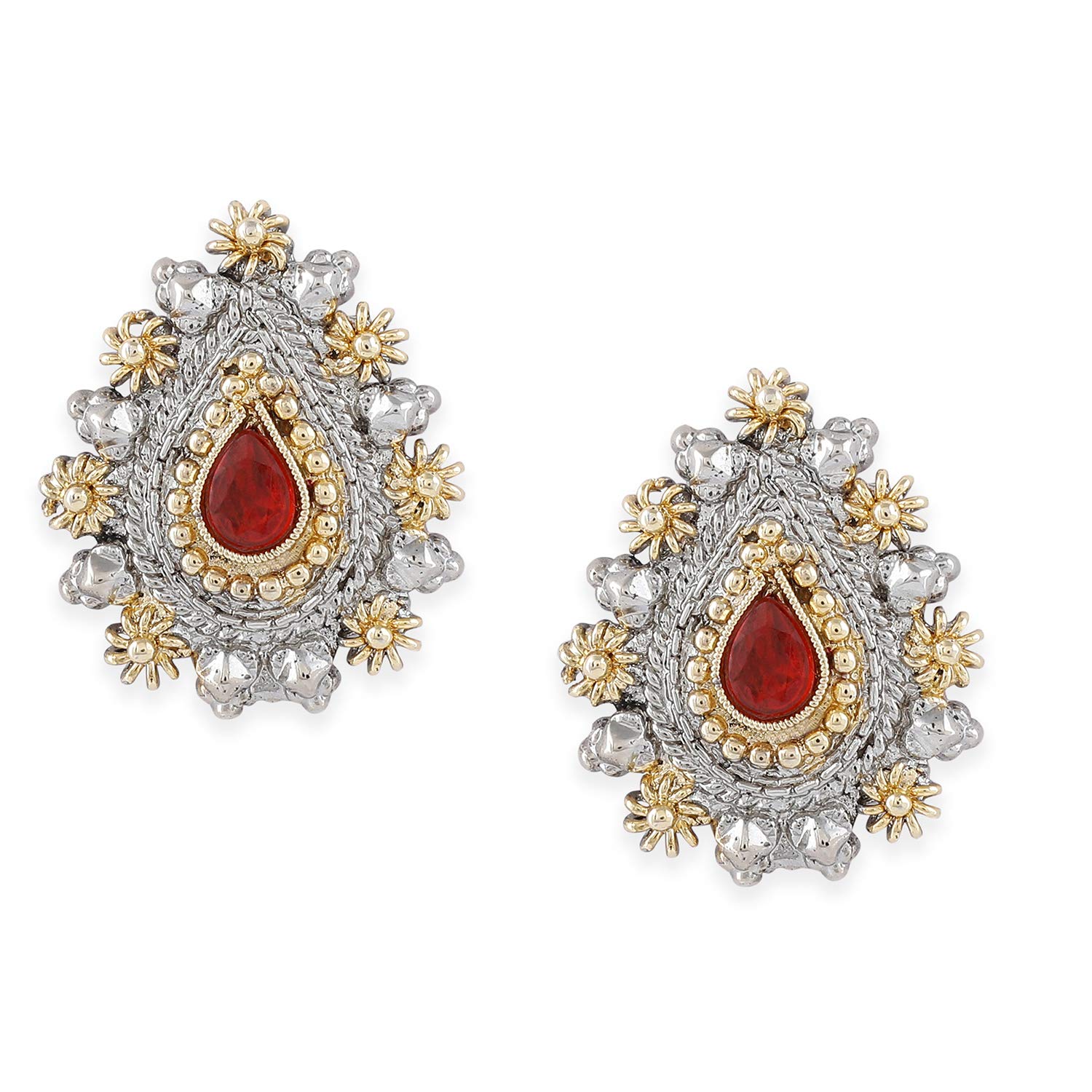 ACCESSHER Women's Copper German Silver Stud Earrings (Multicolour) Price in India