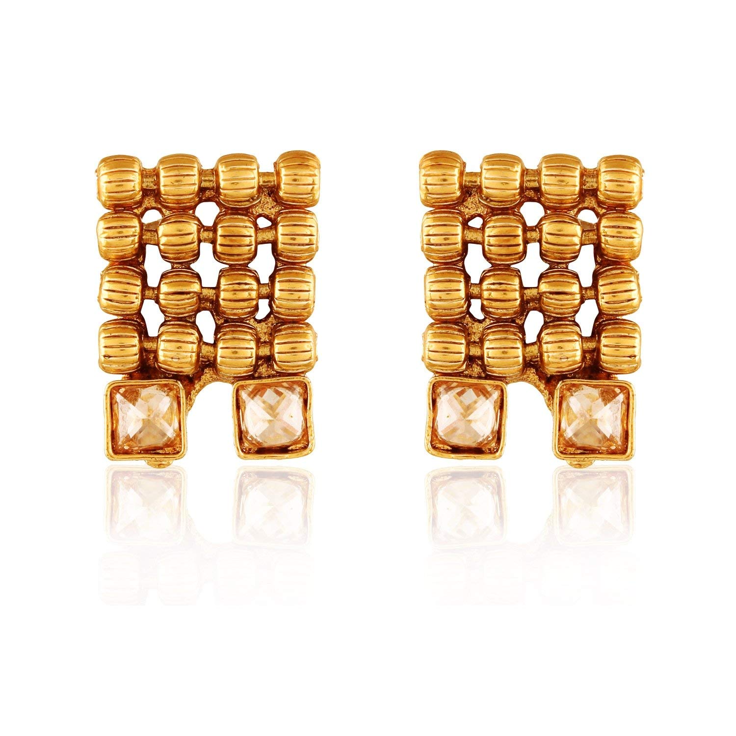 AccessHer Antique Gold Square Shaped Small Stud Earrings for Women Price in India