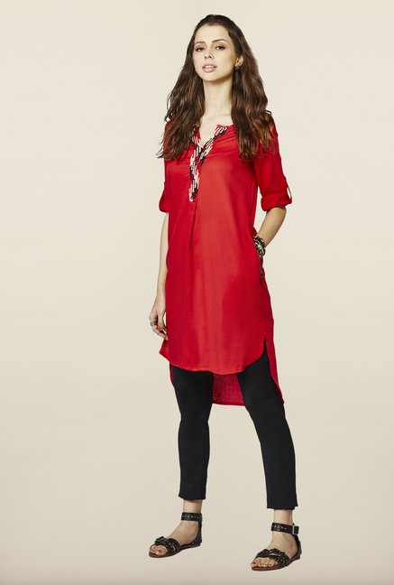 Global Desi Red Solid Tunic Price in India