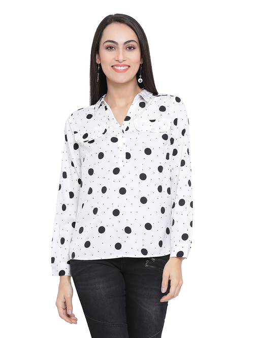 Oxolloxo White Polka Dot Finesse Claudia Top Price in India