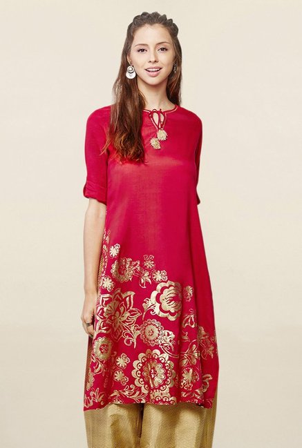 Global Desi Red Printed Kurta Price in India