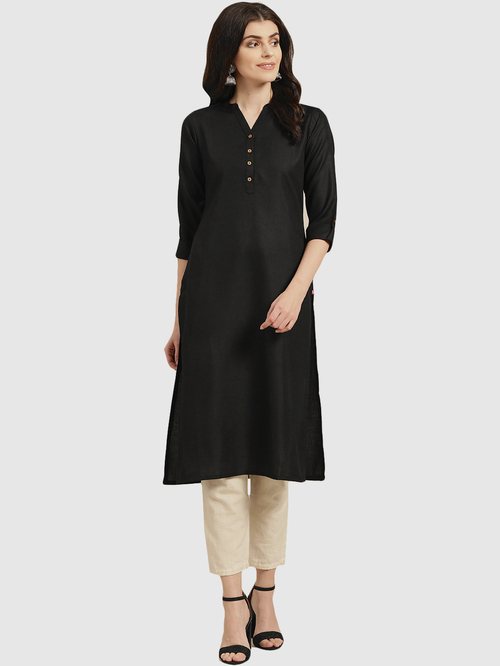 Varanga Black Cotton Straight Kurta Price in India