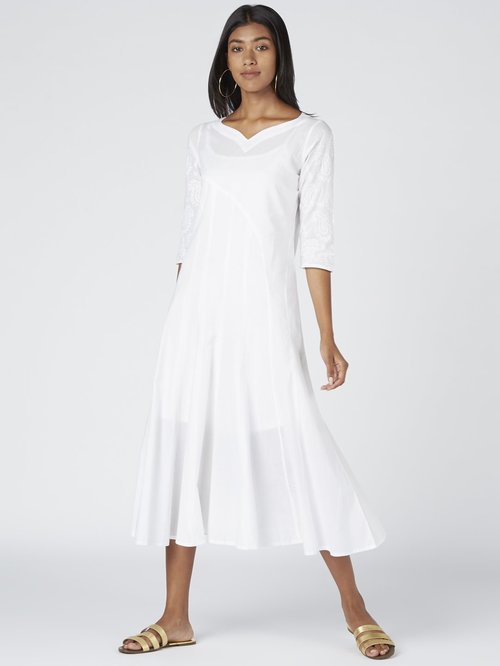 Okhai White Selena Pure Cotton A-Line Dress Price in India