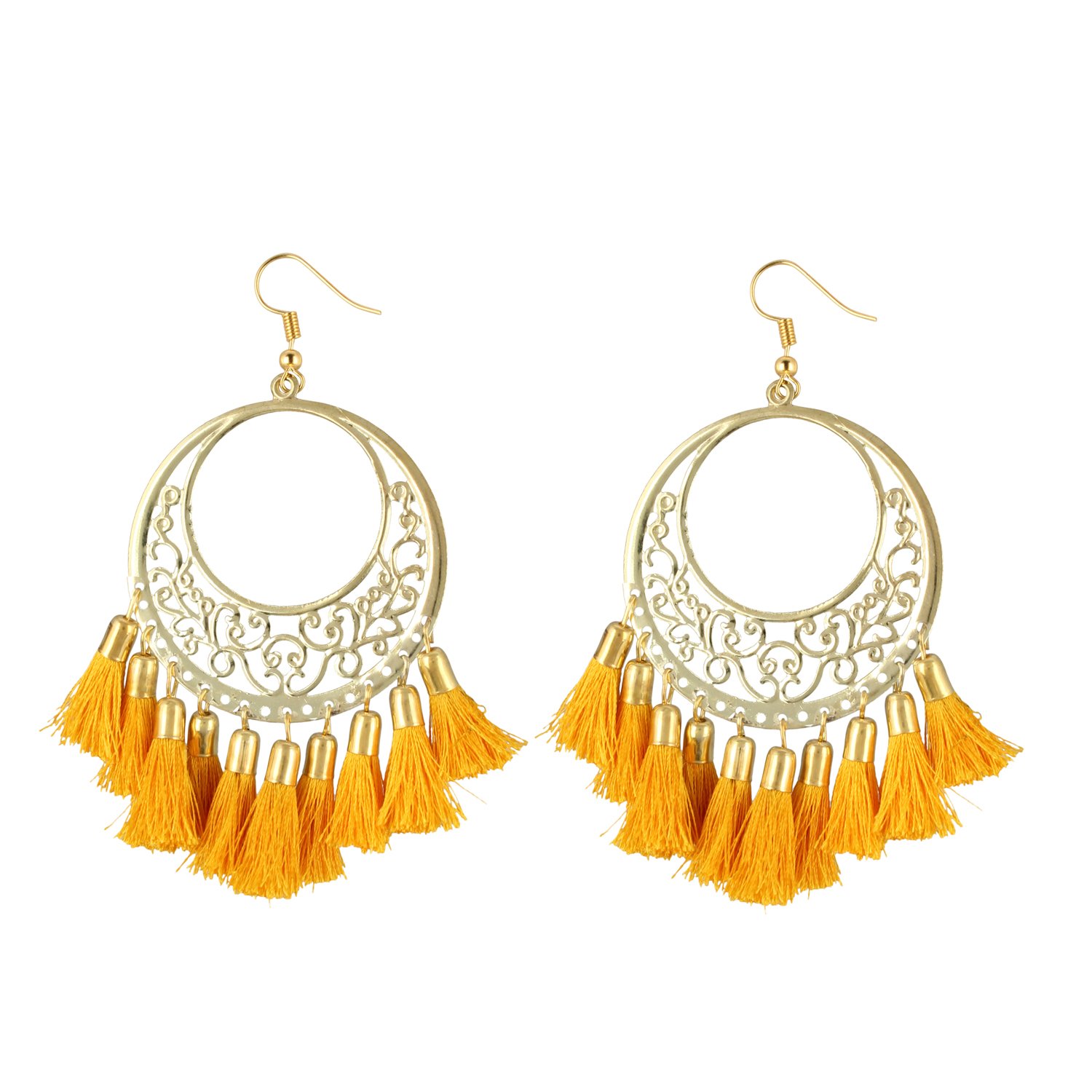 Aradhya Designer Light Weight Oxidized Golden Yellow Tassel Earrings for Women Price in India