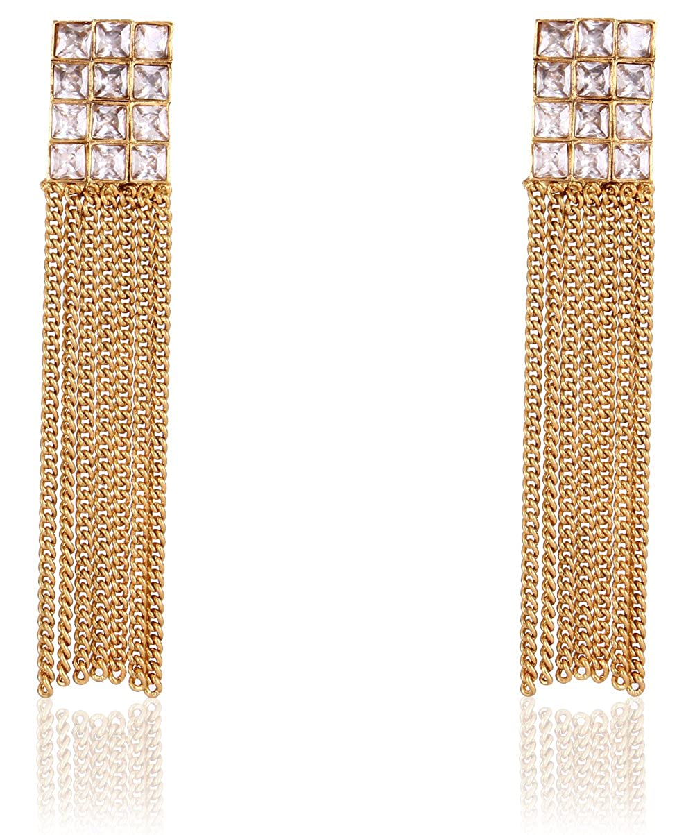 Shining Diva Party Wear 18k Gold Plated Austrian Diamond Long Tassel Traditional Earrings For Women & Girls (Golden... Price in India