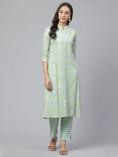 Indo Era Green Printed Kurta Bottom Set Price in India