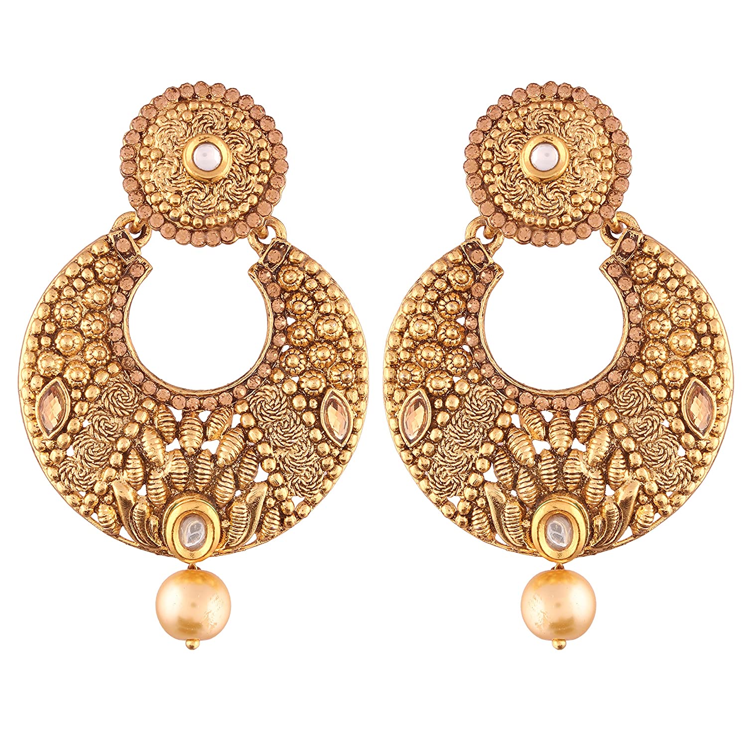 I Jewels Ethic Gold Plated Chandbali Earrings for Women (E2414FL) Price in India