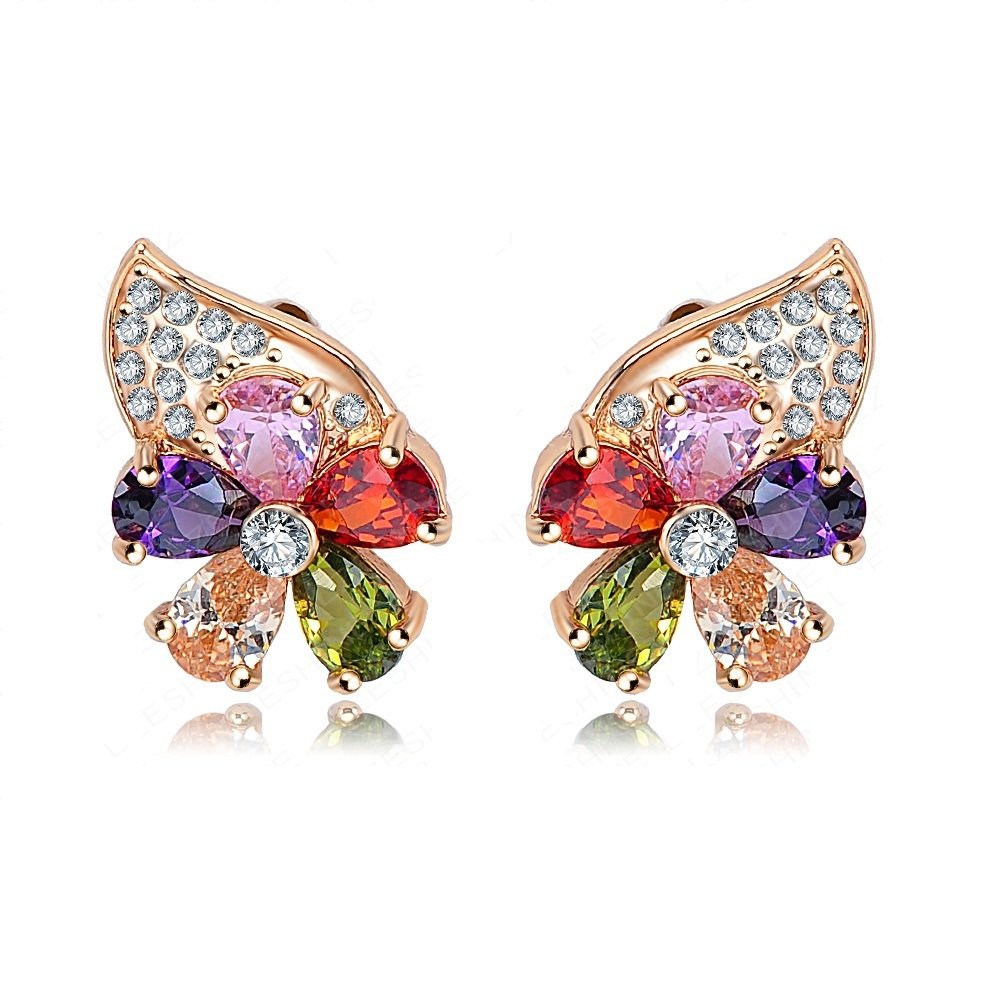 Wearyourfashion Multicolour Swiss Zircon Crystal Gold Plated Flower Earrings for Women Price in India