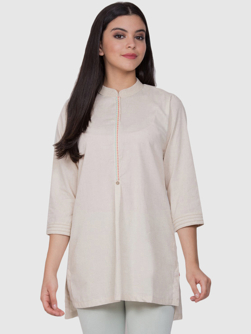 Biba Beige Cotton Straight Kurti Price in India