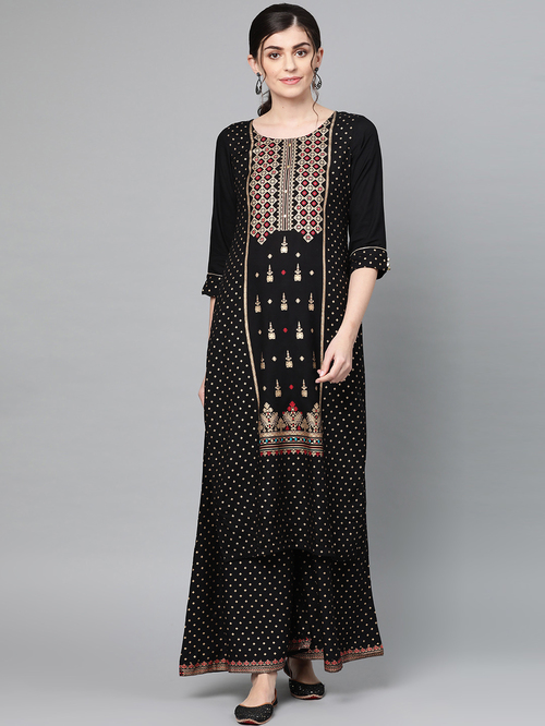 Ishin Black Printed Kurta Palazzo Set Price in India