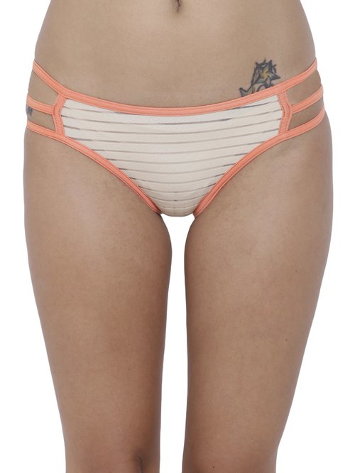 BASIICS by La Intimo Beige Striped Bikini Panty Price in India