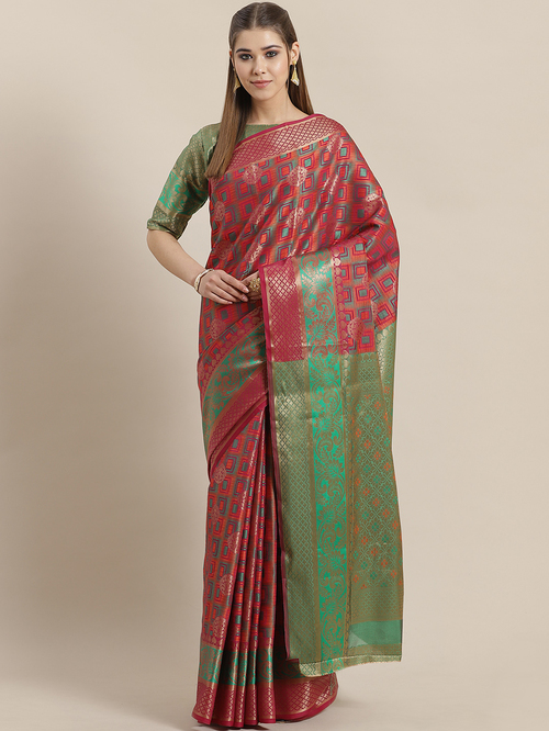 Saree Mall Magenta Woven Saree With Unstitched Blouse Price in India