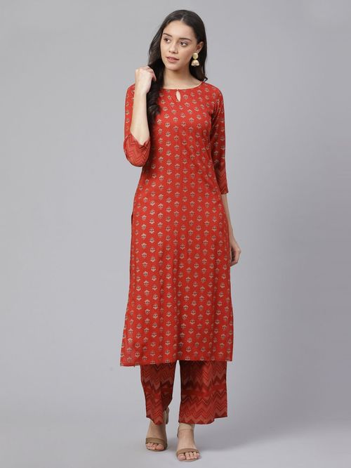 Indo Era Red Printed Kurta Bottom Set Price in India