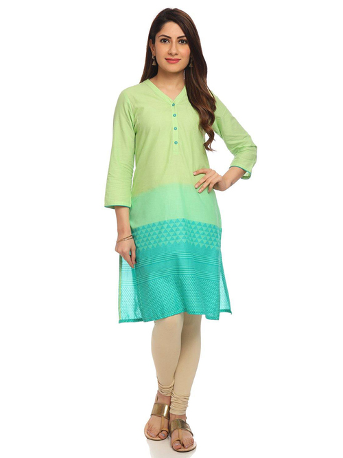 Rangriti Green Cotton Woven Pattern Straight Kurta Price in India