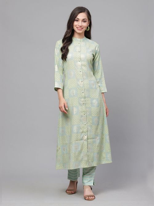 Indo Era Green Printed Kurta Bottom Set Price in India