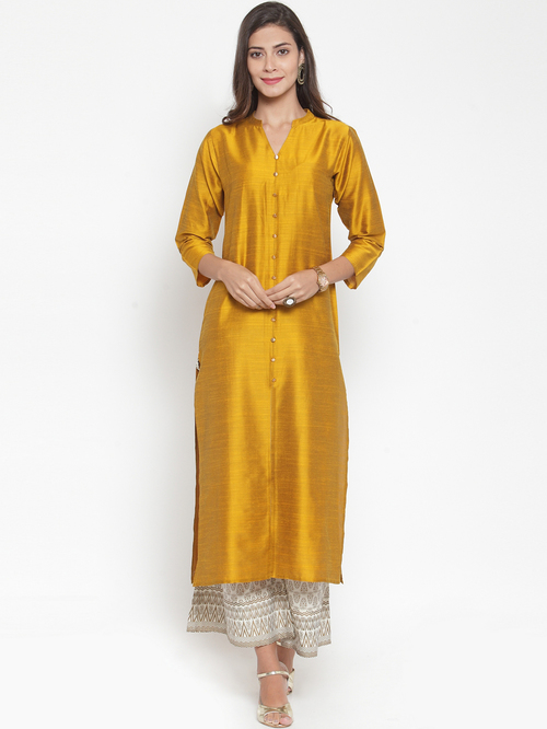 Varanga Mustard & Off-White Kurti Palazzo Set Price in India