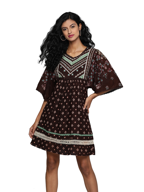 Label Ritu Kumar Brown Printed Dress Price in India