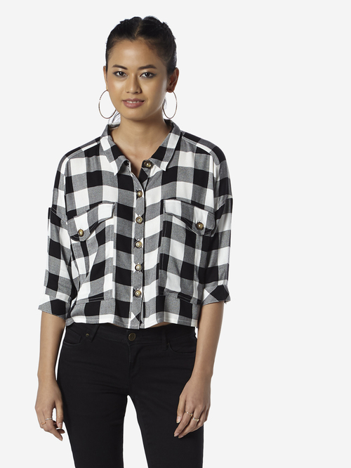 Nuon by Westside Black Checkered Chris Cropped Shirt Price in India