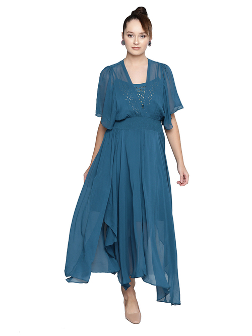 Label Ritu Kumar Teal Maxi Dress With Camisole Price in India