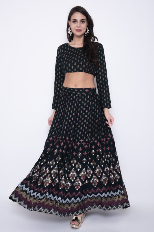 Printed Stitched Lehenga & Crop Top Price in India