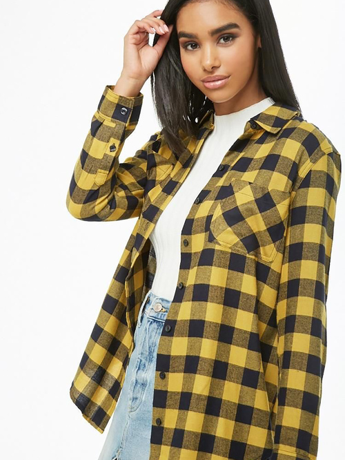 Forever 21 Mustard & Navy Checks Shirt Price in India