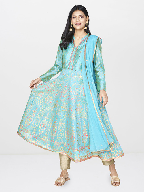 Global Desi Aqua Printed Suit Set Price in India