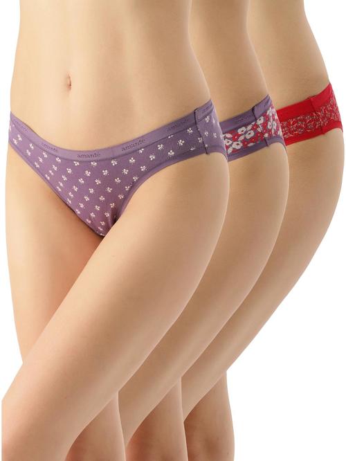 Amante Purple & Red Printed Bikini - Pack Of 3 Price in India