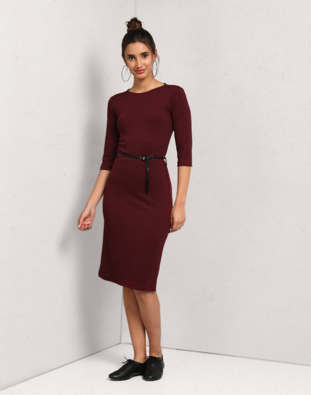 Women Sheath Maroon Dress Price in India