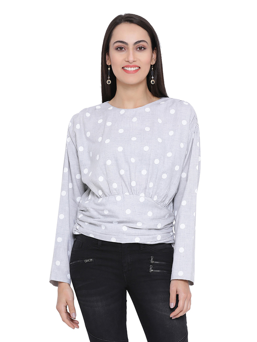 Oxolloxo Grey Polka Dot Lucious Clara Top Price in India