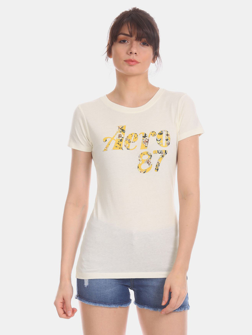 Aeropostale Cream Printed T-Shirt Price in India