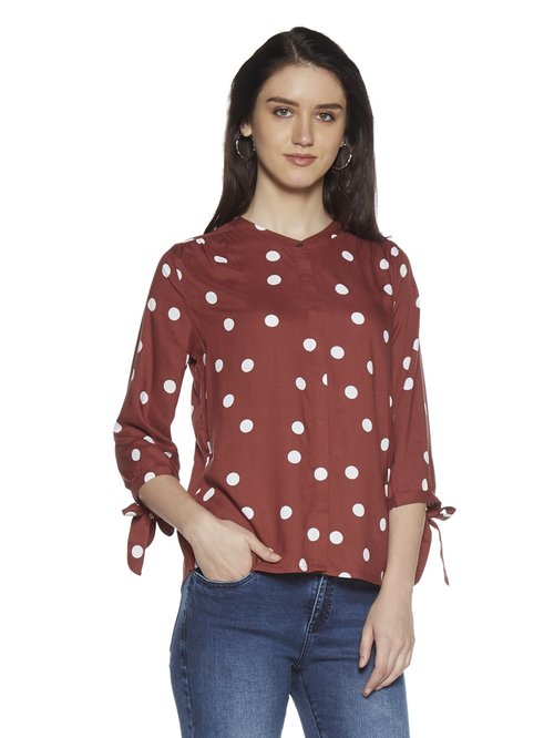 LOV by Westside Rust Polka Dotted Petal Top Price in India