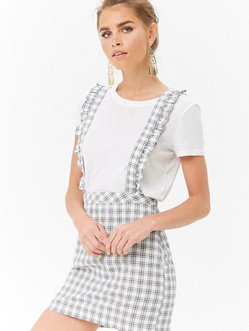 Forever 21 White & Navy Checks Skirt Price in India